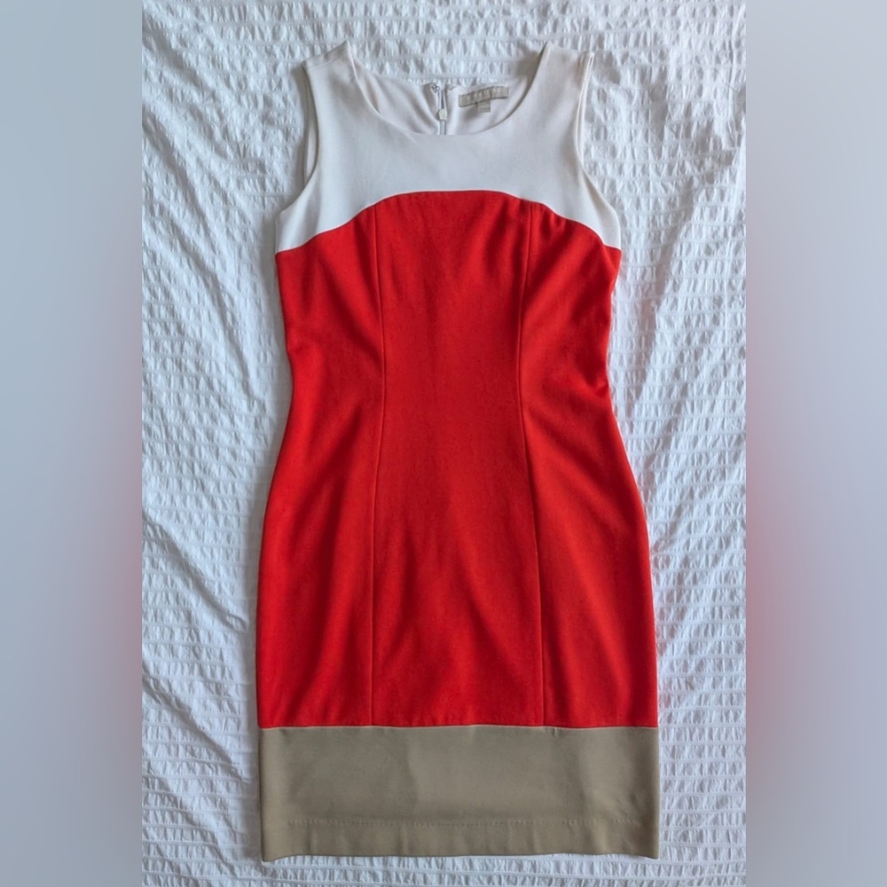 Banana Republic Orange, White, and Tan Mini Dress